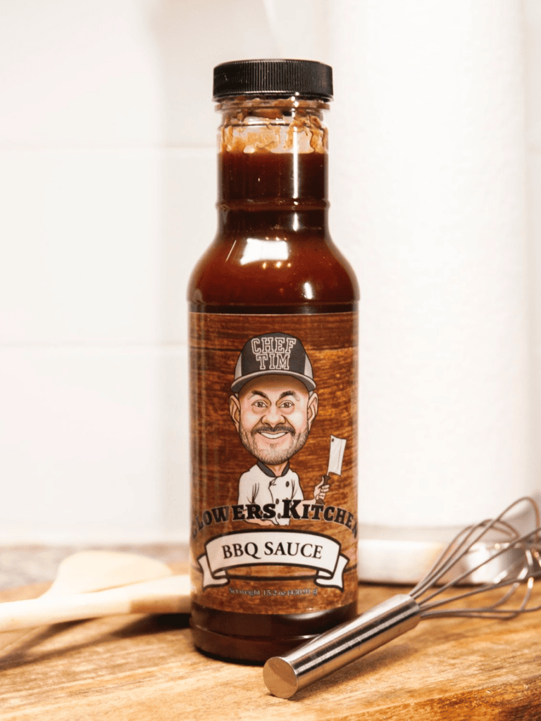 Tim's BBQ sauce with whisk.