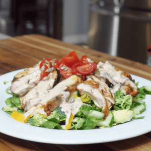 A chicken salad with chipotle ranch.