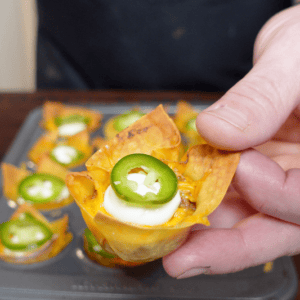 A taco wonton with jalapeño.