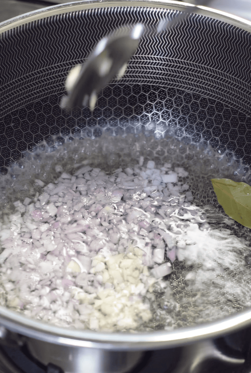 Onion cooking in a pot.