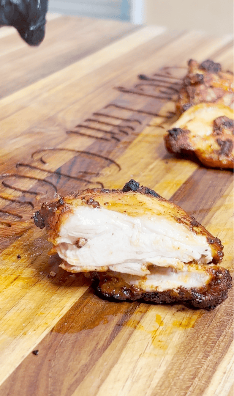 Sliced chicken from the air fryer.