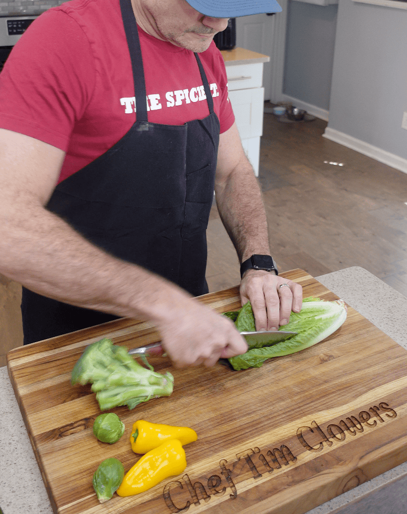 Romaine being sliced.