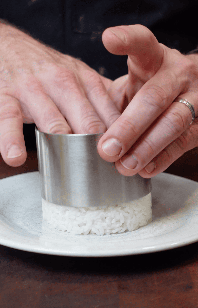 Rice coming out of ring mold.