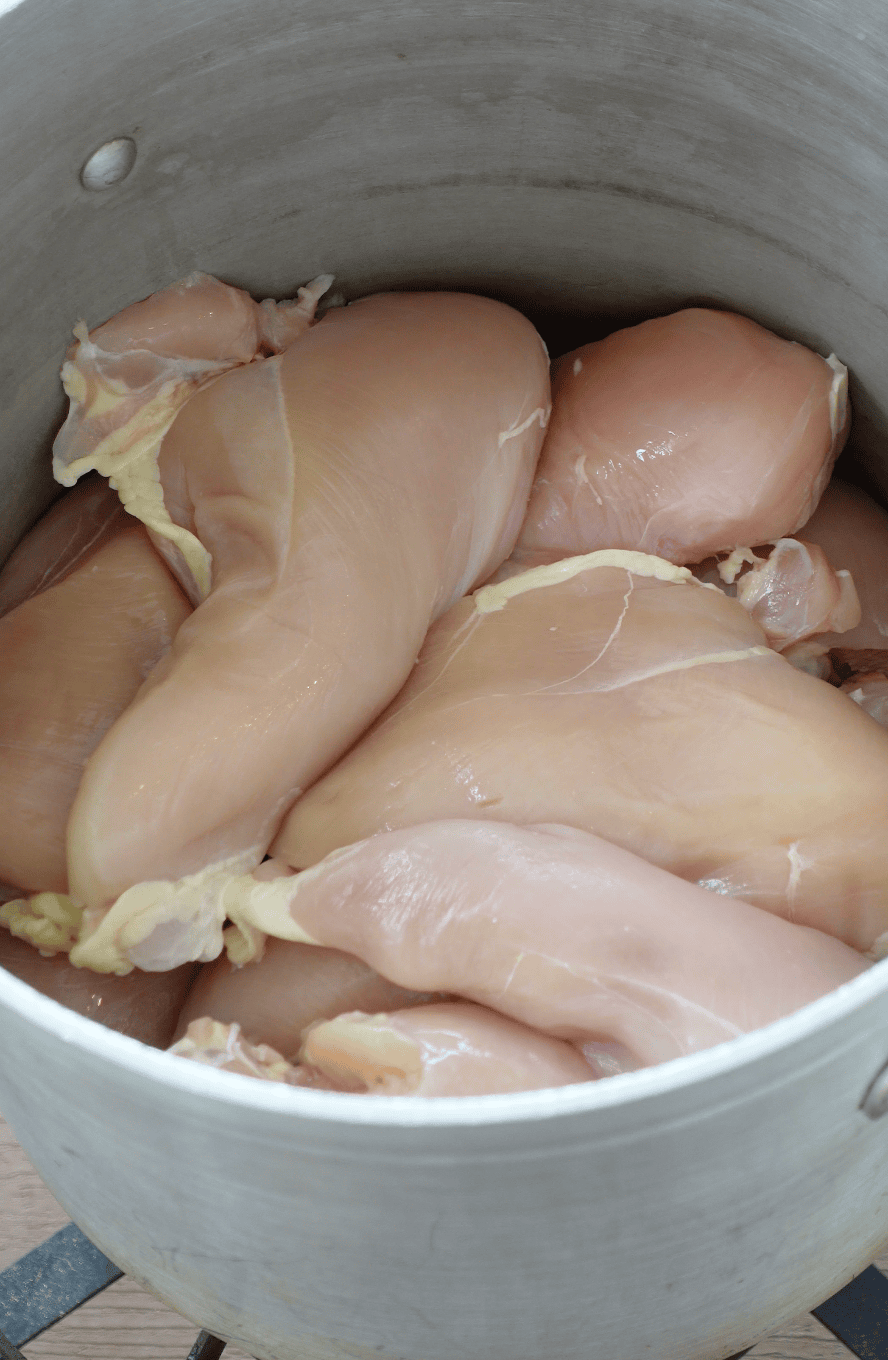 Chicken breasts in a pot.
