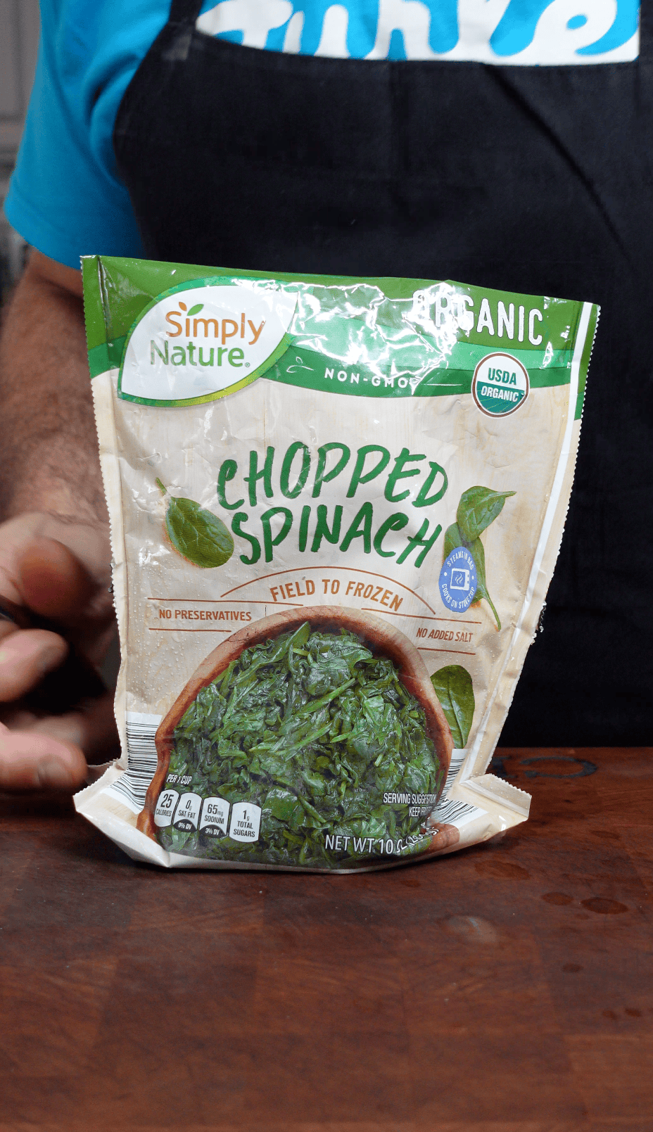 A bag of chopped spinach.