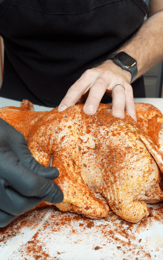 A thermometer in a turkey.
