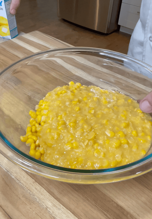 Canned corn in a bowl.