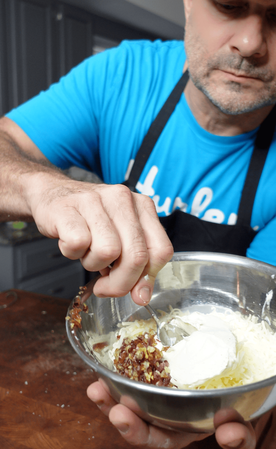 A mixture of onions, sour cream and cheese.