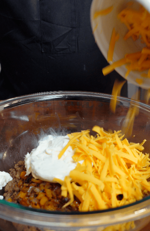 Wonton filling in a bowl.