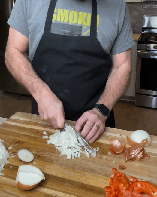 Onions being chopped.