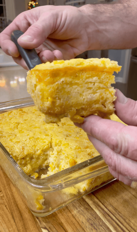 A slice of corn casserole.
