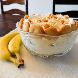 Banana pudding in a bowl.