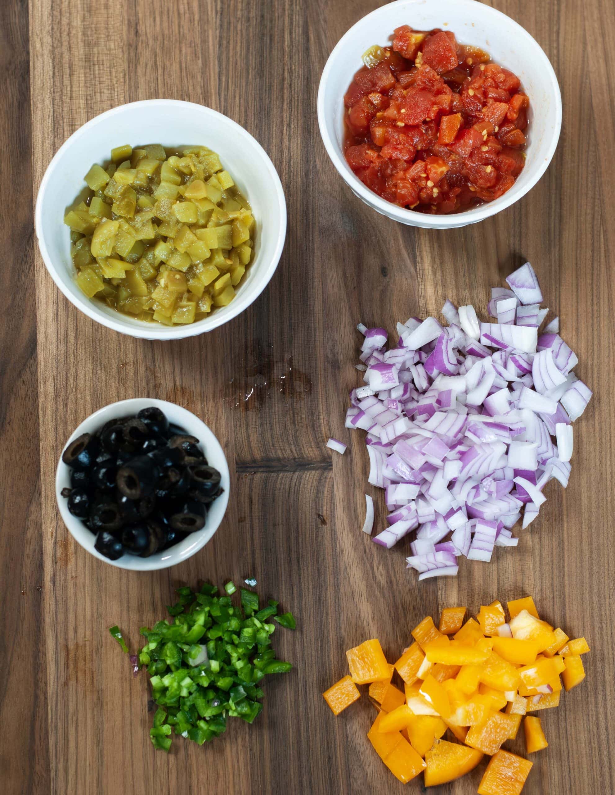Chopped vegetables on a cutting board.