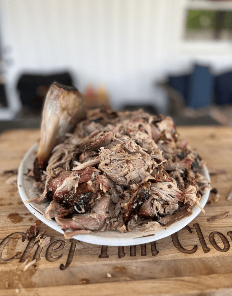 Shredded pork on a plate.