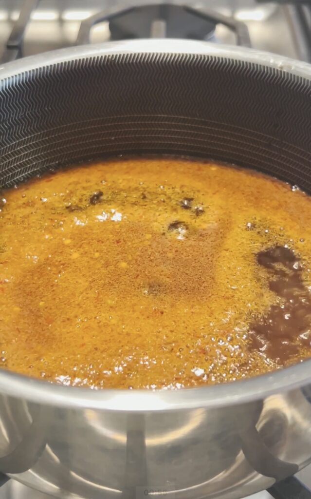 Liquid in a pot.
