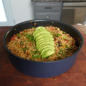 A pot of one pot cajun chicken and rice.