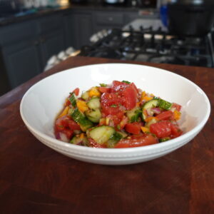 Tomato and Cucumber Salad in a bowl.