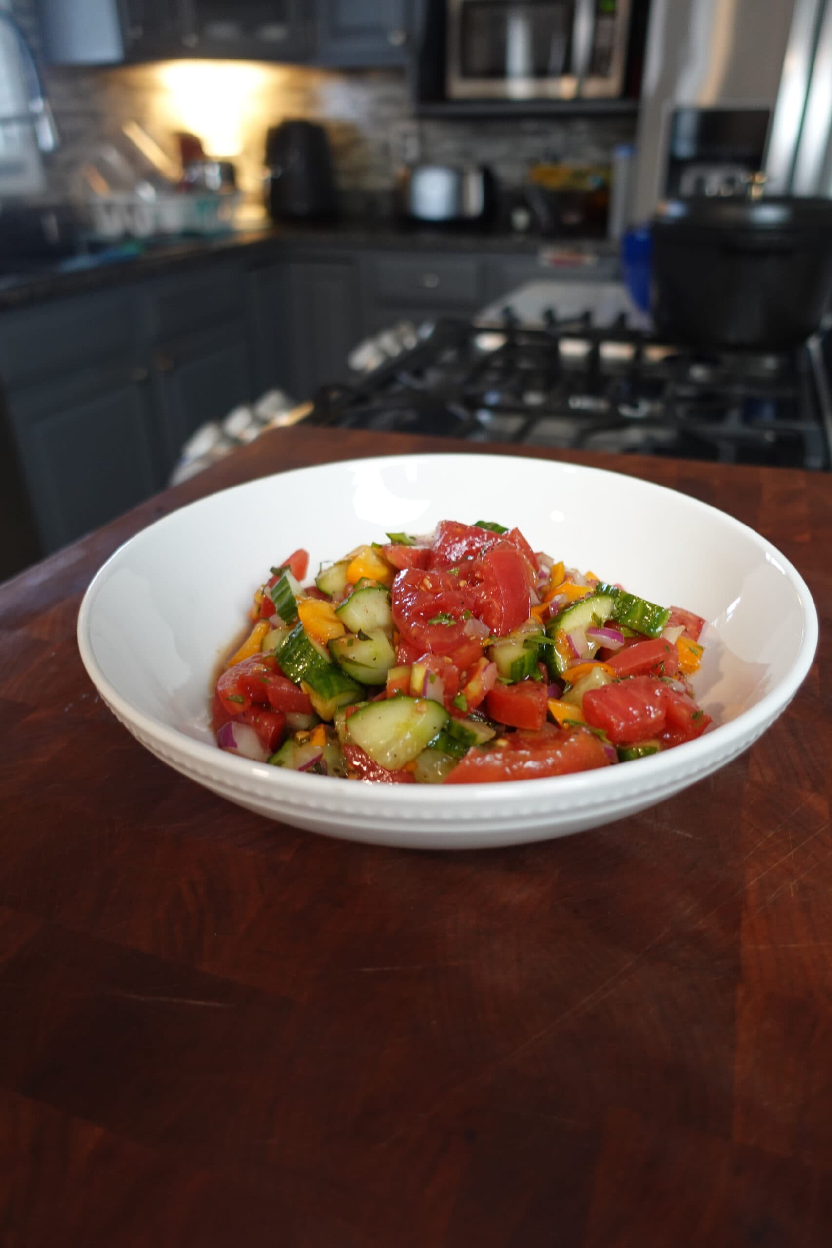 Tomato and Cucumber Salad in a bowl.