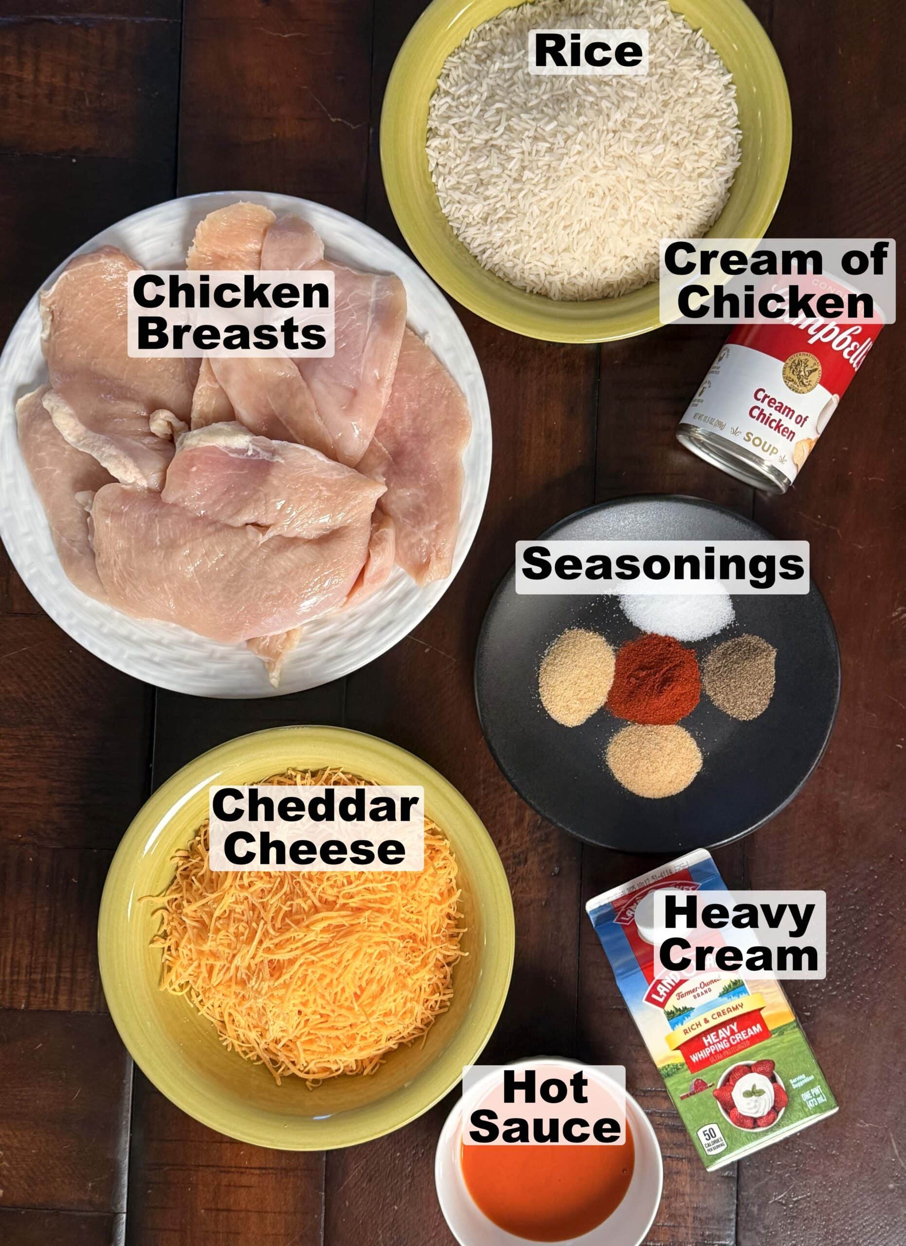 Ingredients measured out for southern chicken casserole.