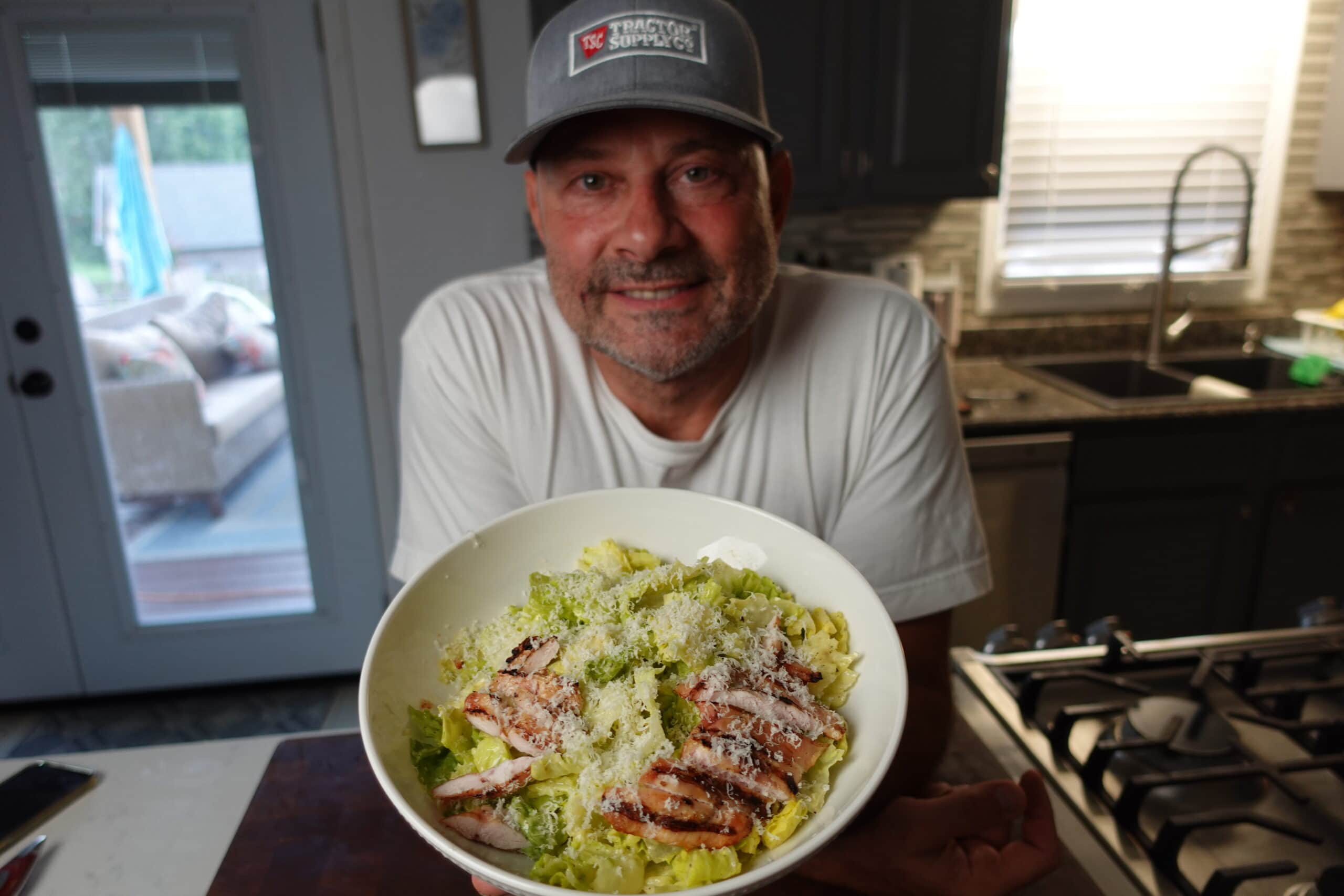 caesar salad in a bowl.