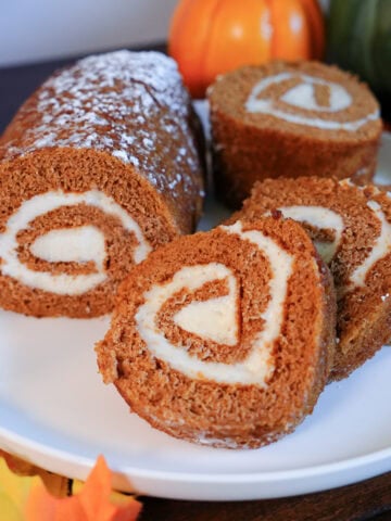 pumpkin roll with powdered sugar.