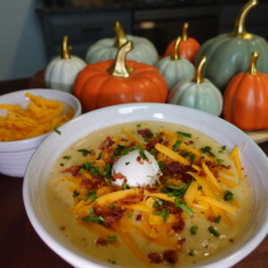Potato soup with cheese and sour cream.