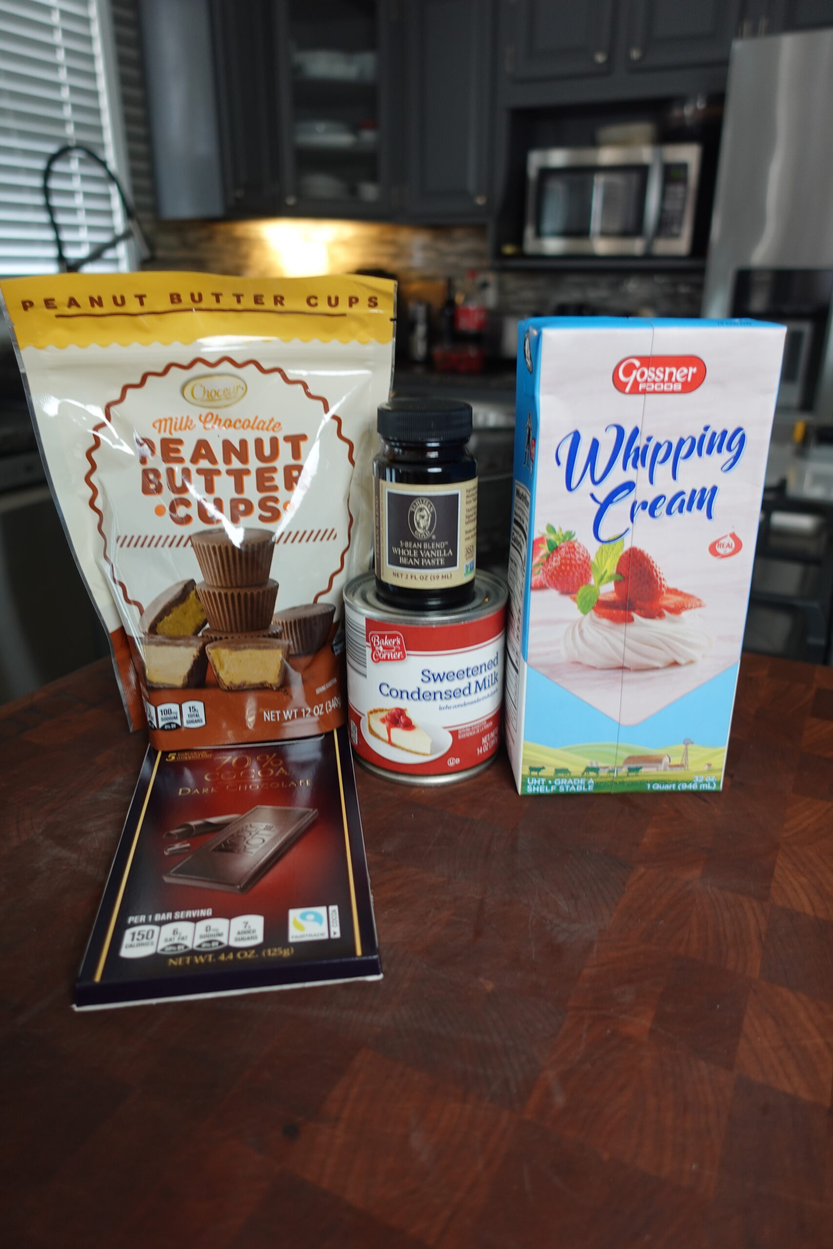 Ingredients for moose tracks ice cream.