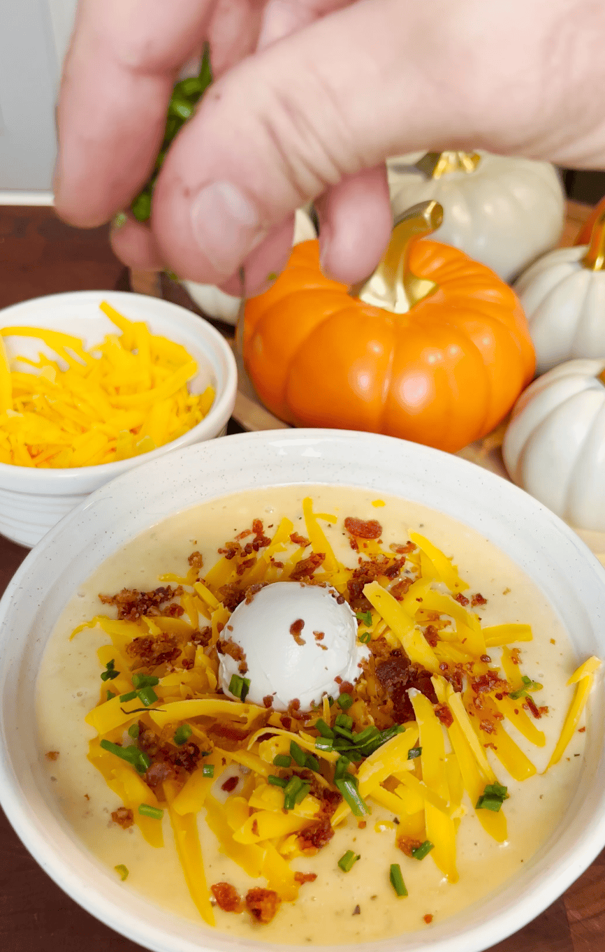 Potato soup with cheese and sour cream.