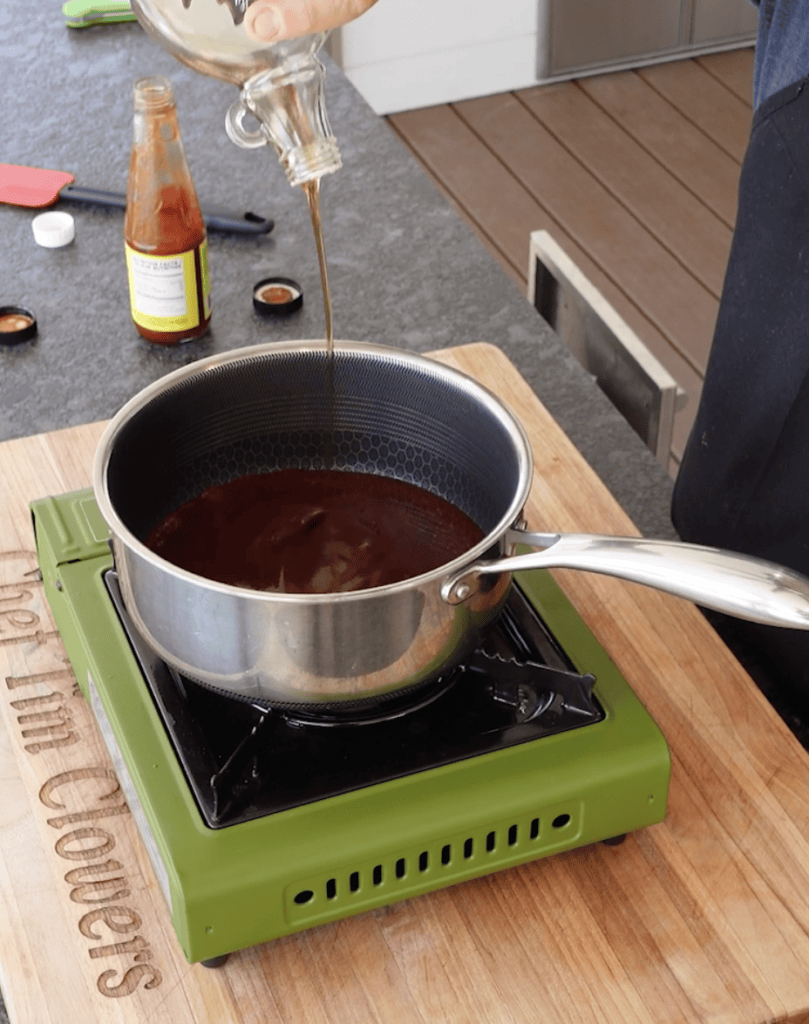 Maple Syrup going into BBQ Sauce.