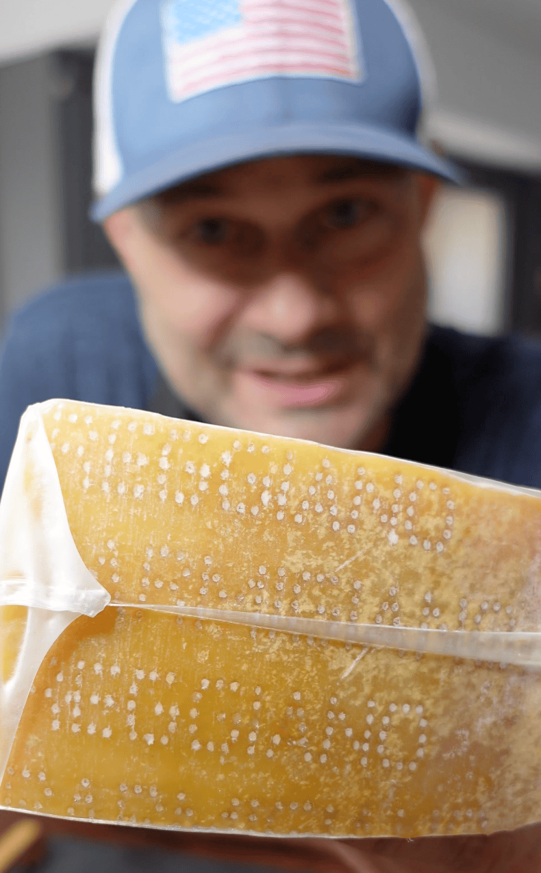 A block of parmesan cheese.