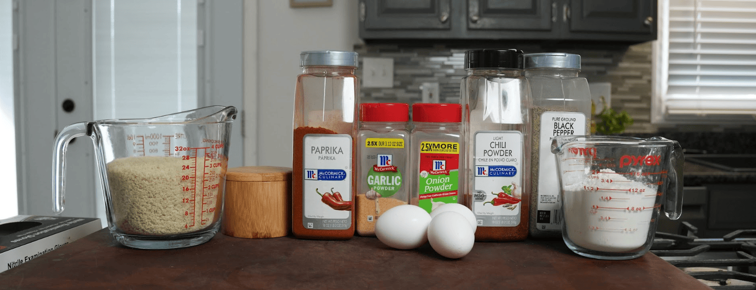 Ingredients for crispy chicken tenders. 