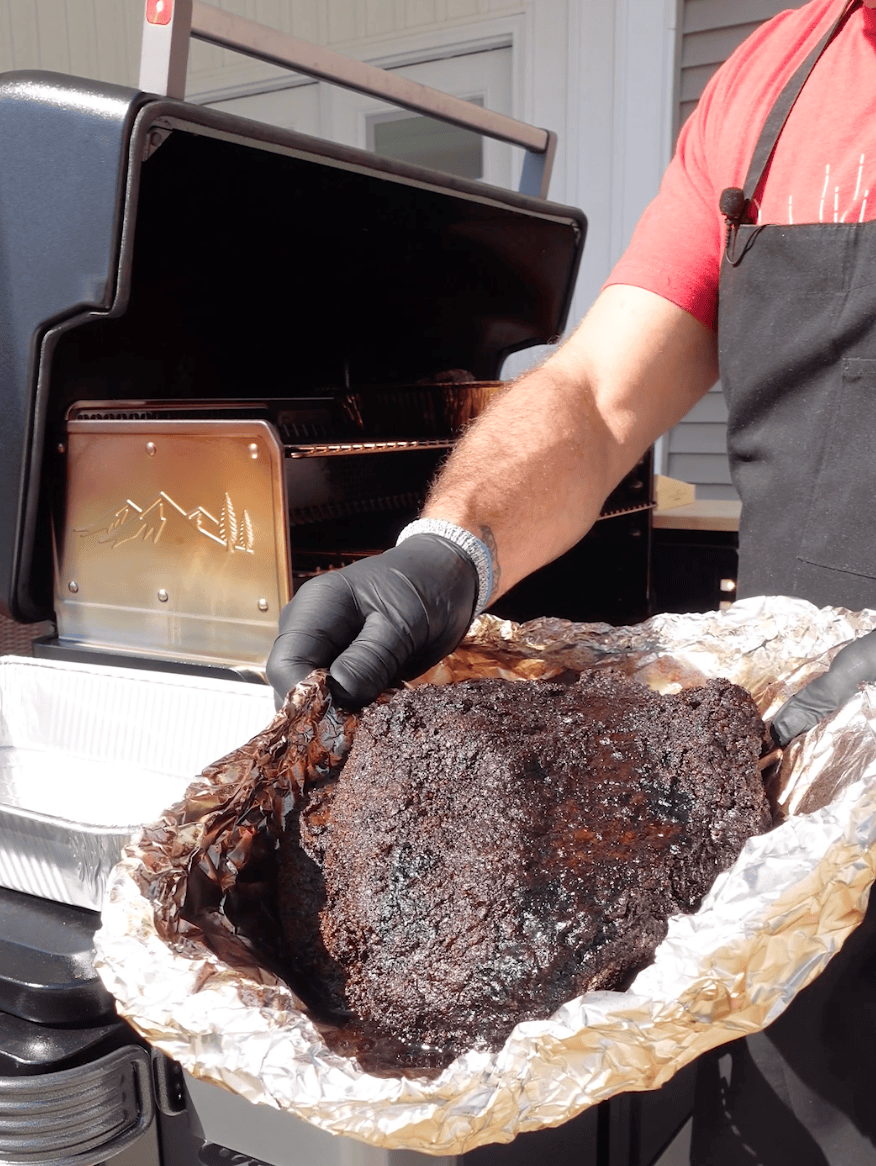 Brisket coming off the smoker.