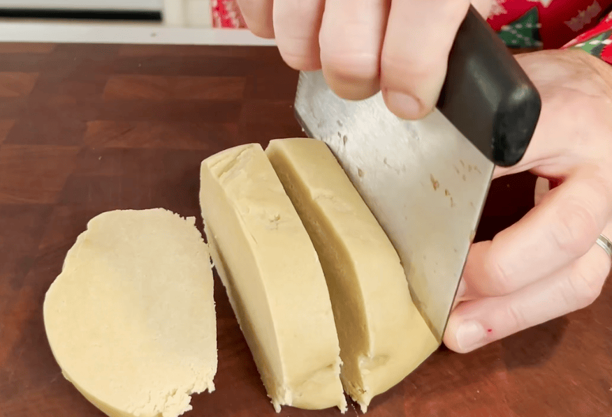 Slicing into cookie dough.