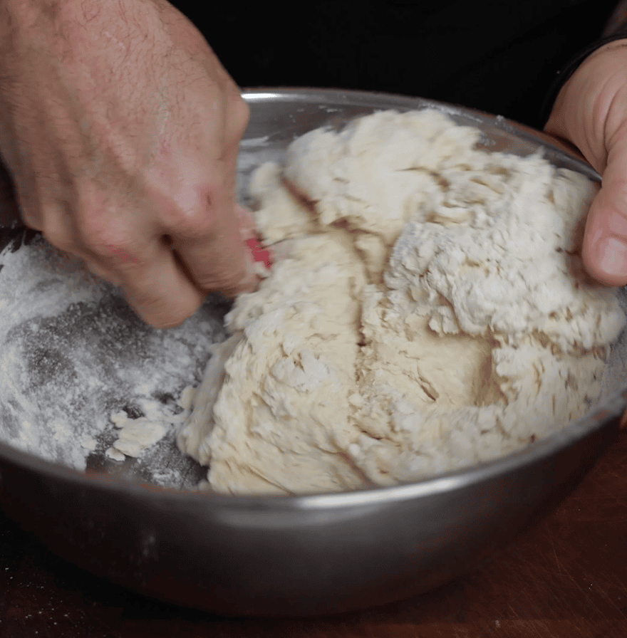 Dough mixing in a bowl.