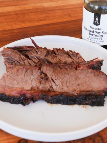 Sliced brisket on a plate.