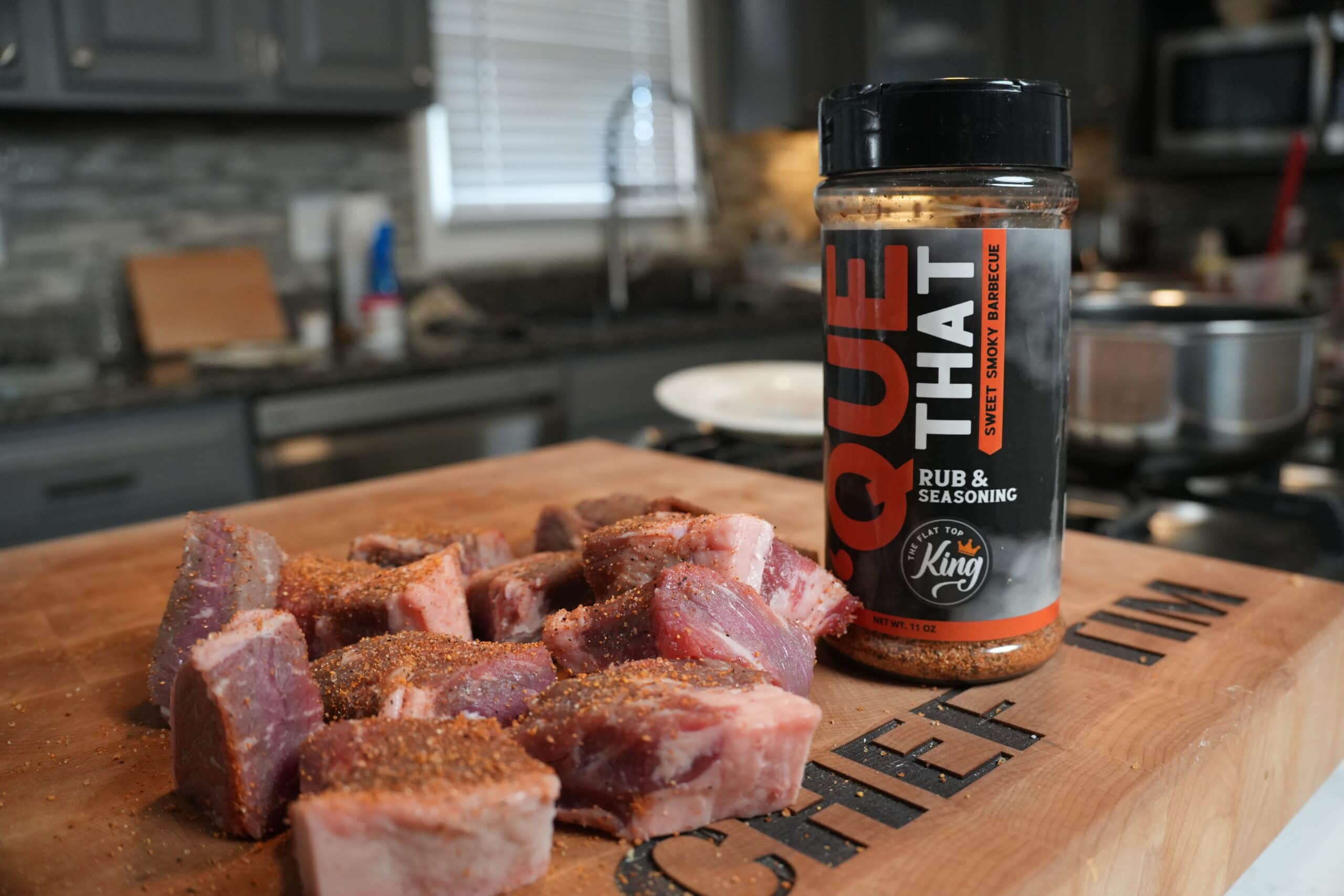 Seasoned steak chunks.