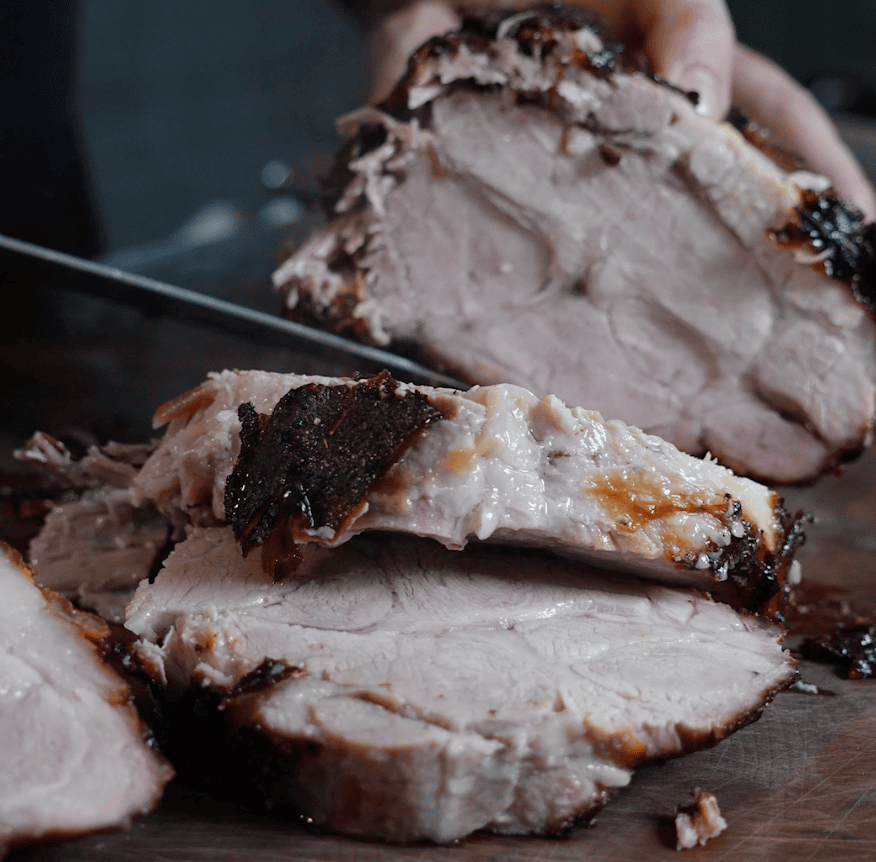 Sliced pork roast.
