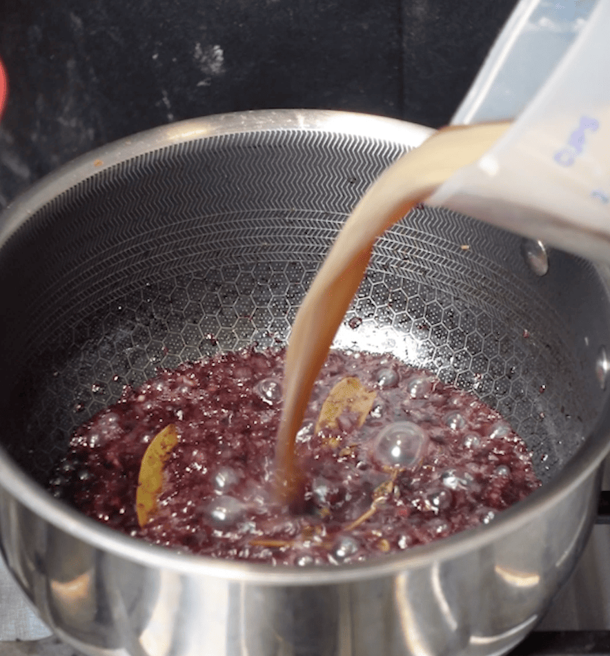 Red wine sauce in a pot.