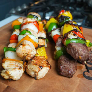 Grilled Steak and Chicken skewers.