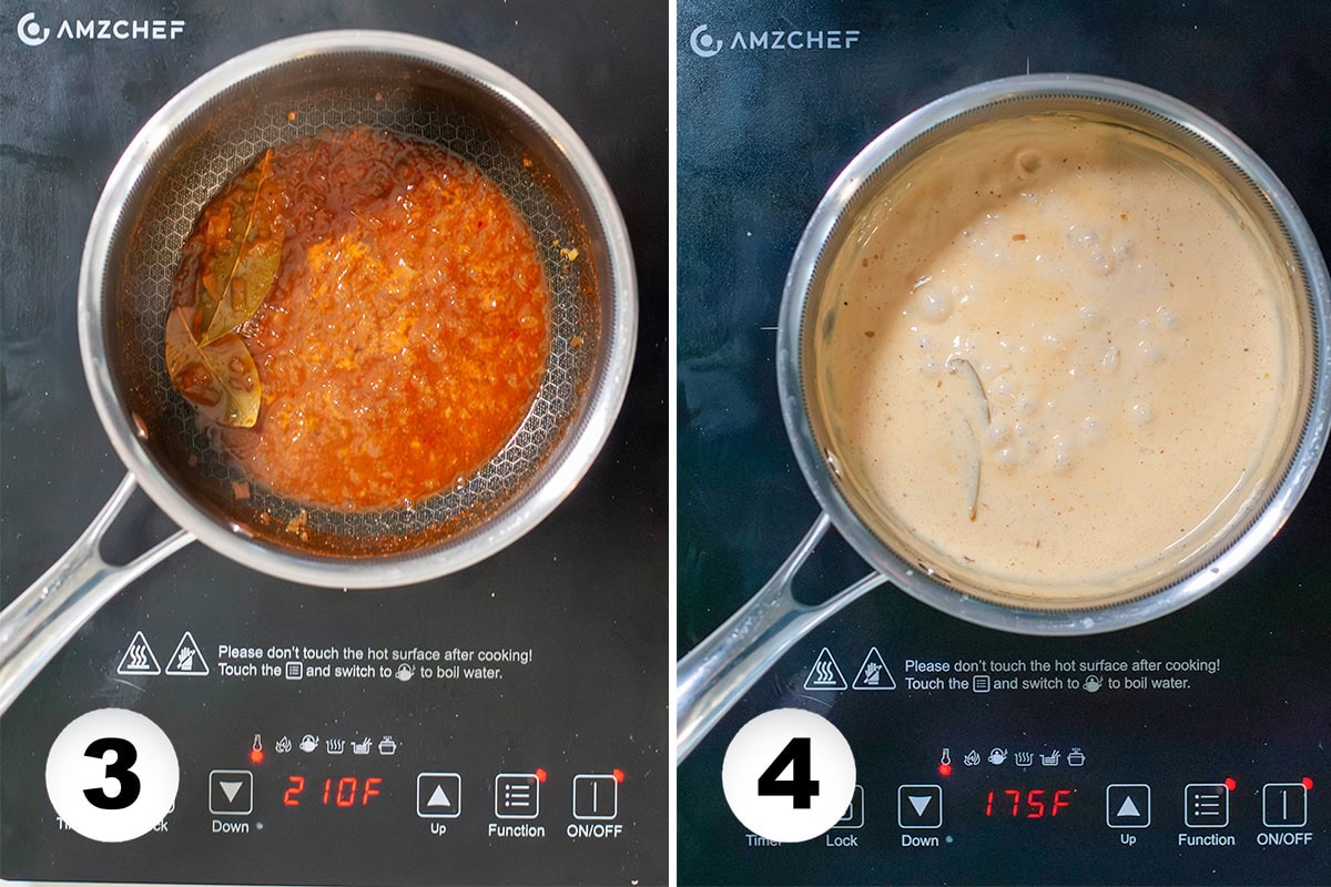 Beurre Blanc Sauce cooking down in a skillet.