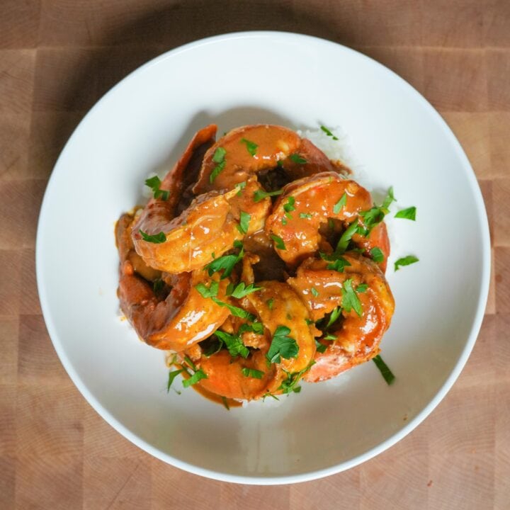 Shrimp with Roasted Red Pepper Sauce - cookitwithtim.com