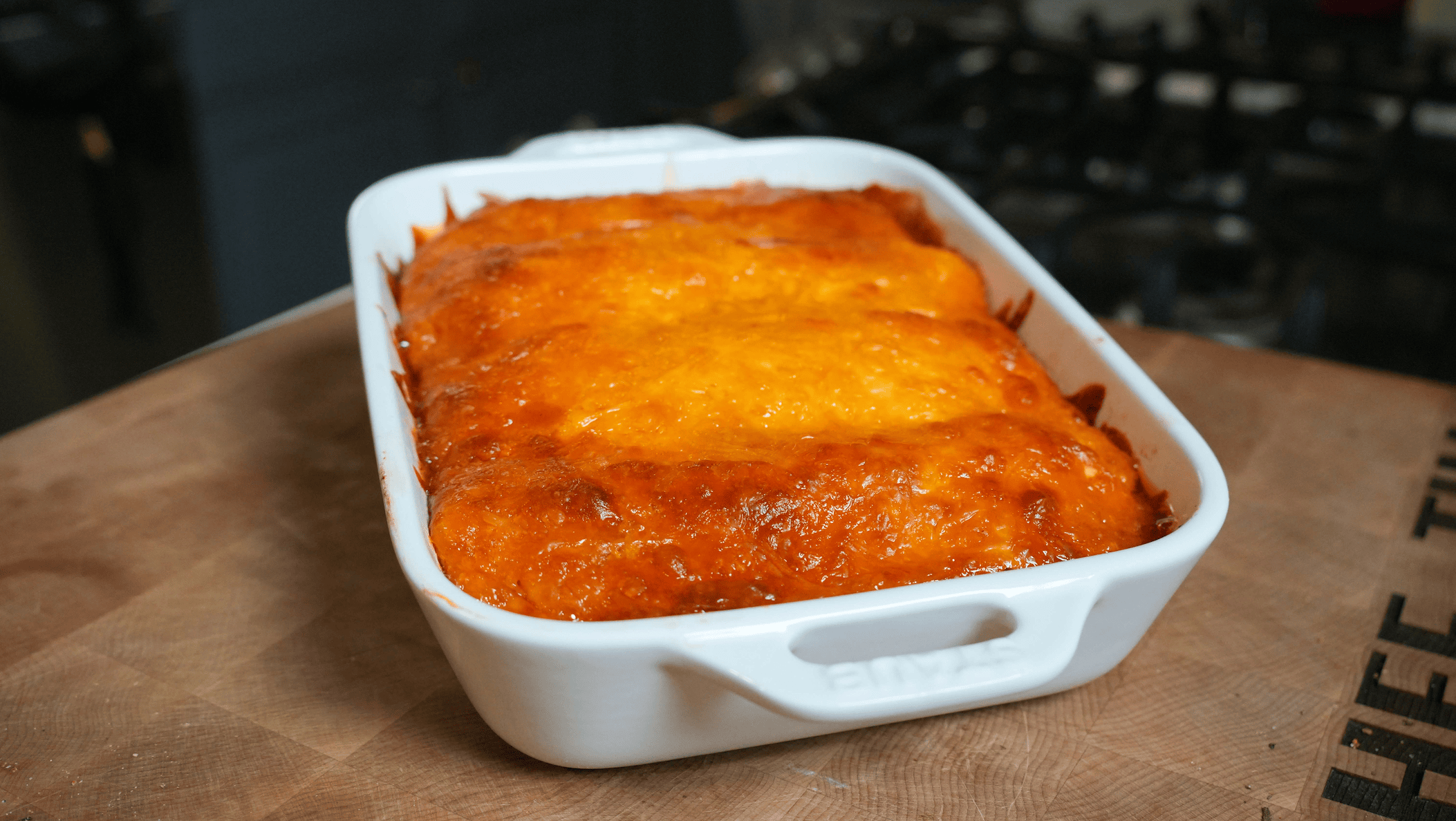 Beef enchiladas in a baking dish.