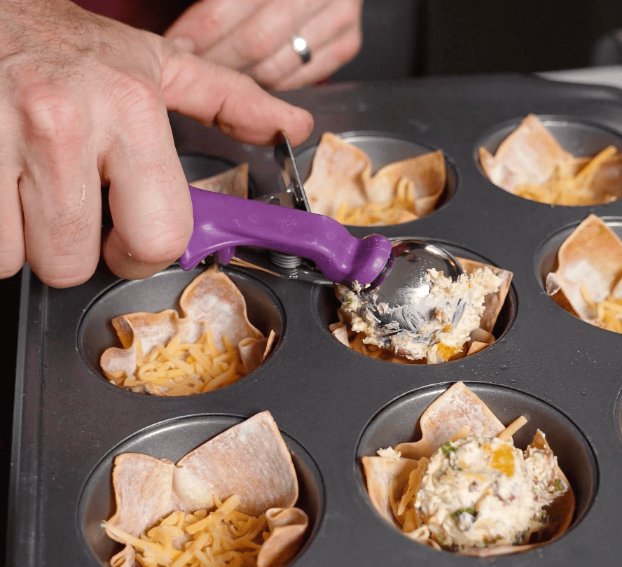 Filling going into wontons.