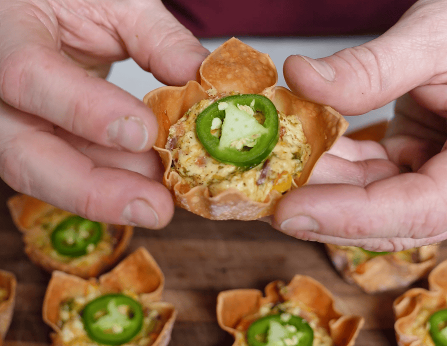 Jalapeno wonton topped with jalapeño.