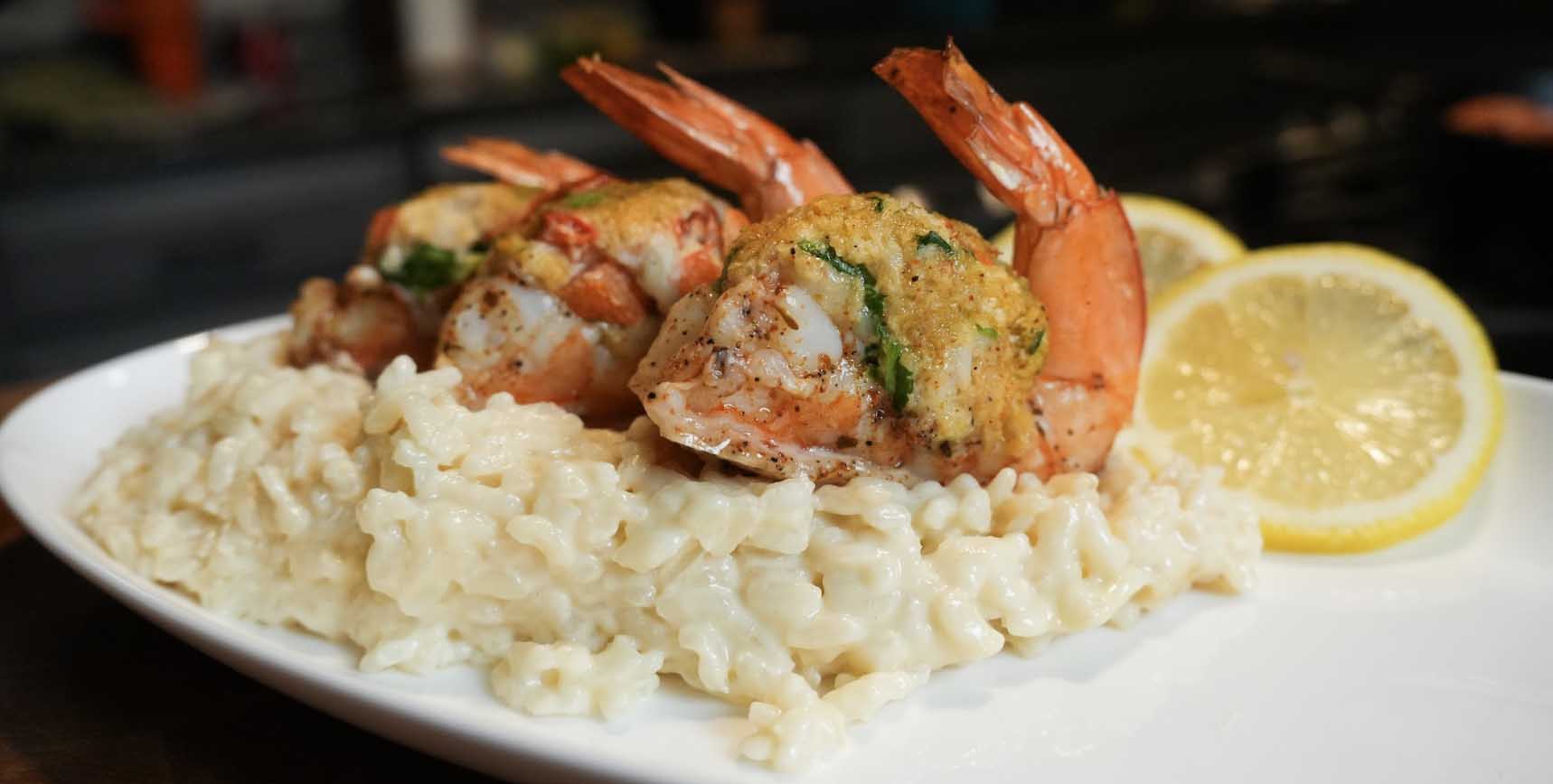 Shrimp and Lobster Risotto on a plate.