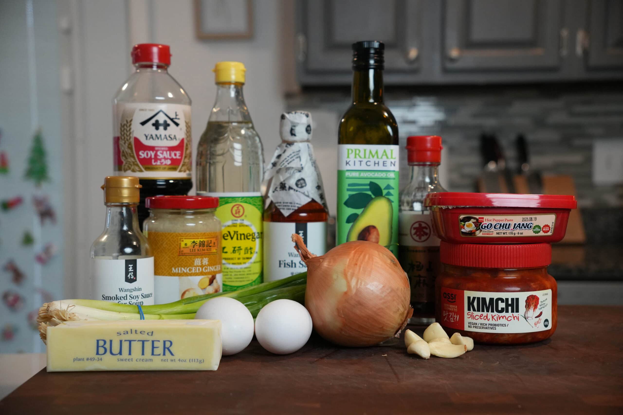 Ingredients laid out for fried rice.