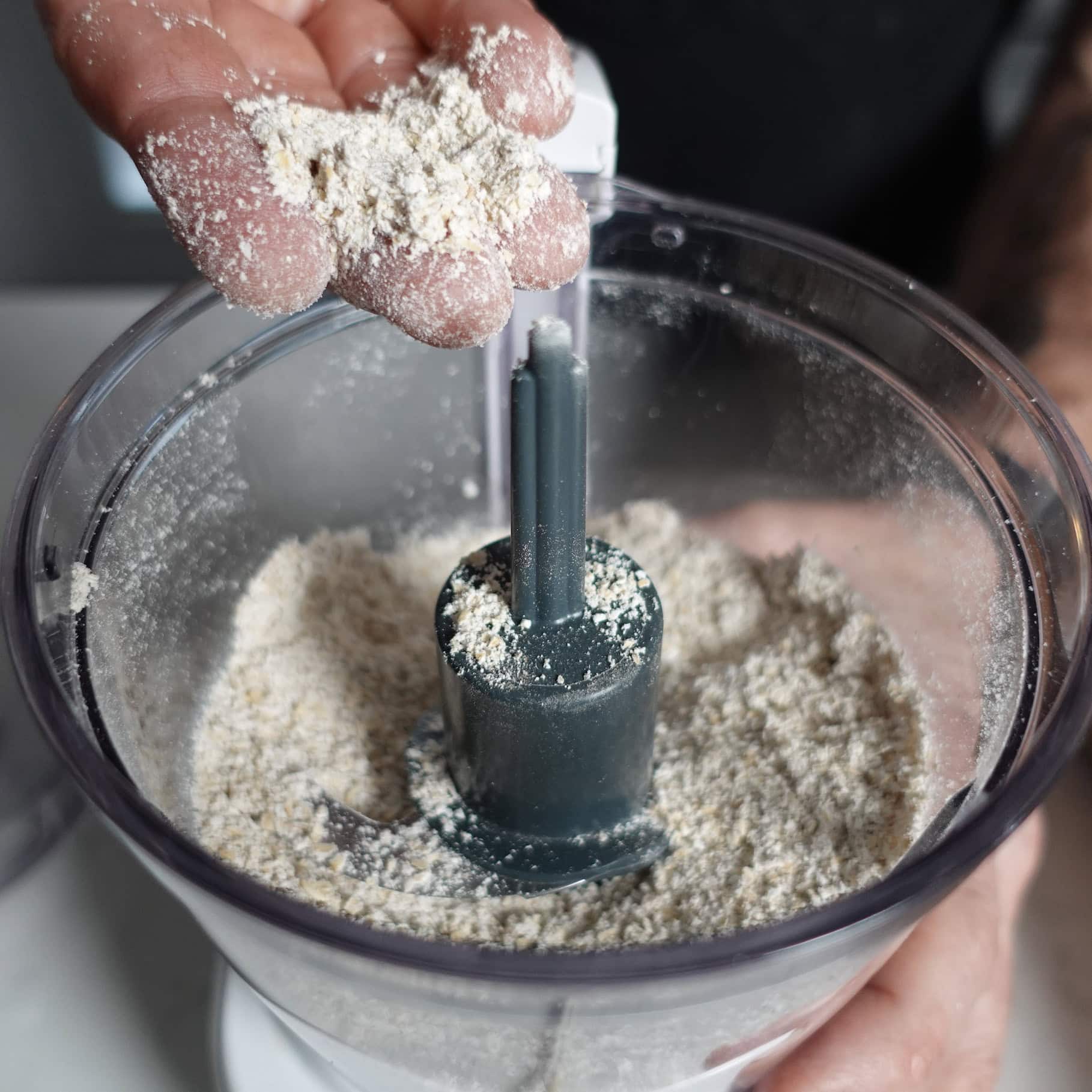 Pureeing oatmeal in a blender.