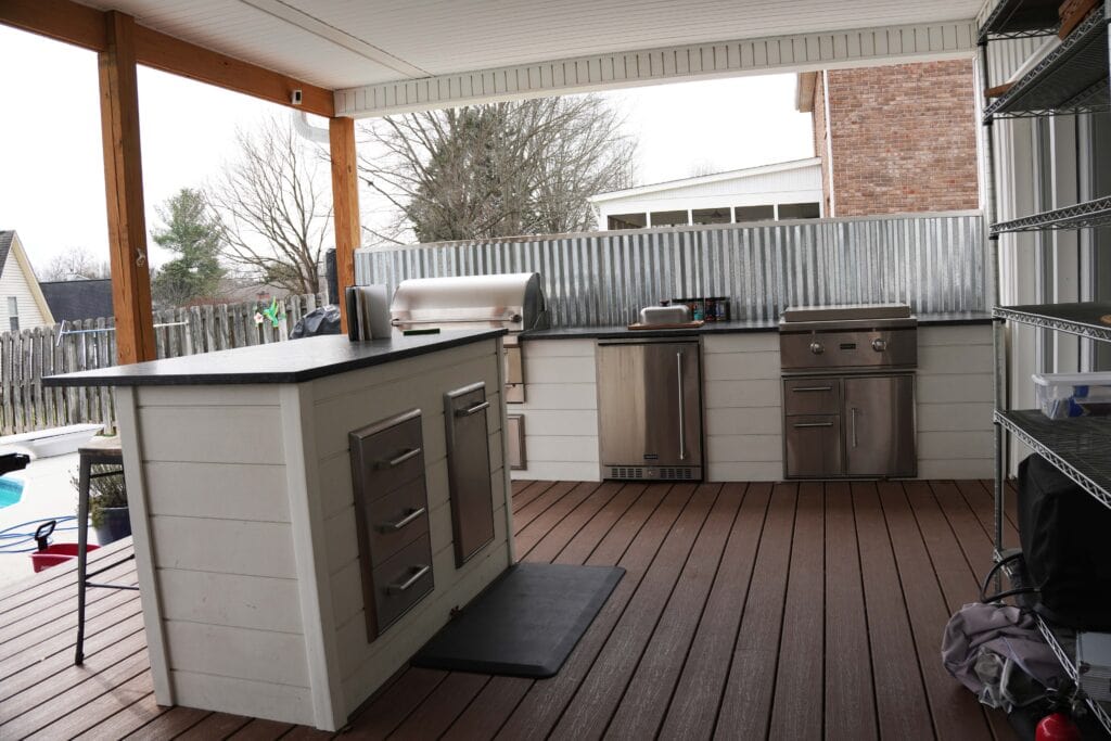 RTA Outdoor kitchen with an island.