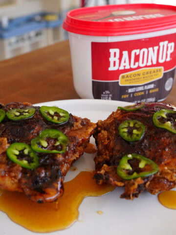 Honey Jalapeno Fried Chicken Thighs on a plate.