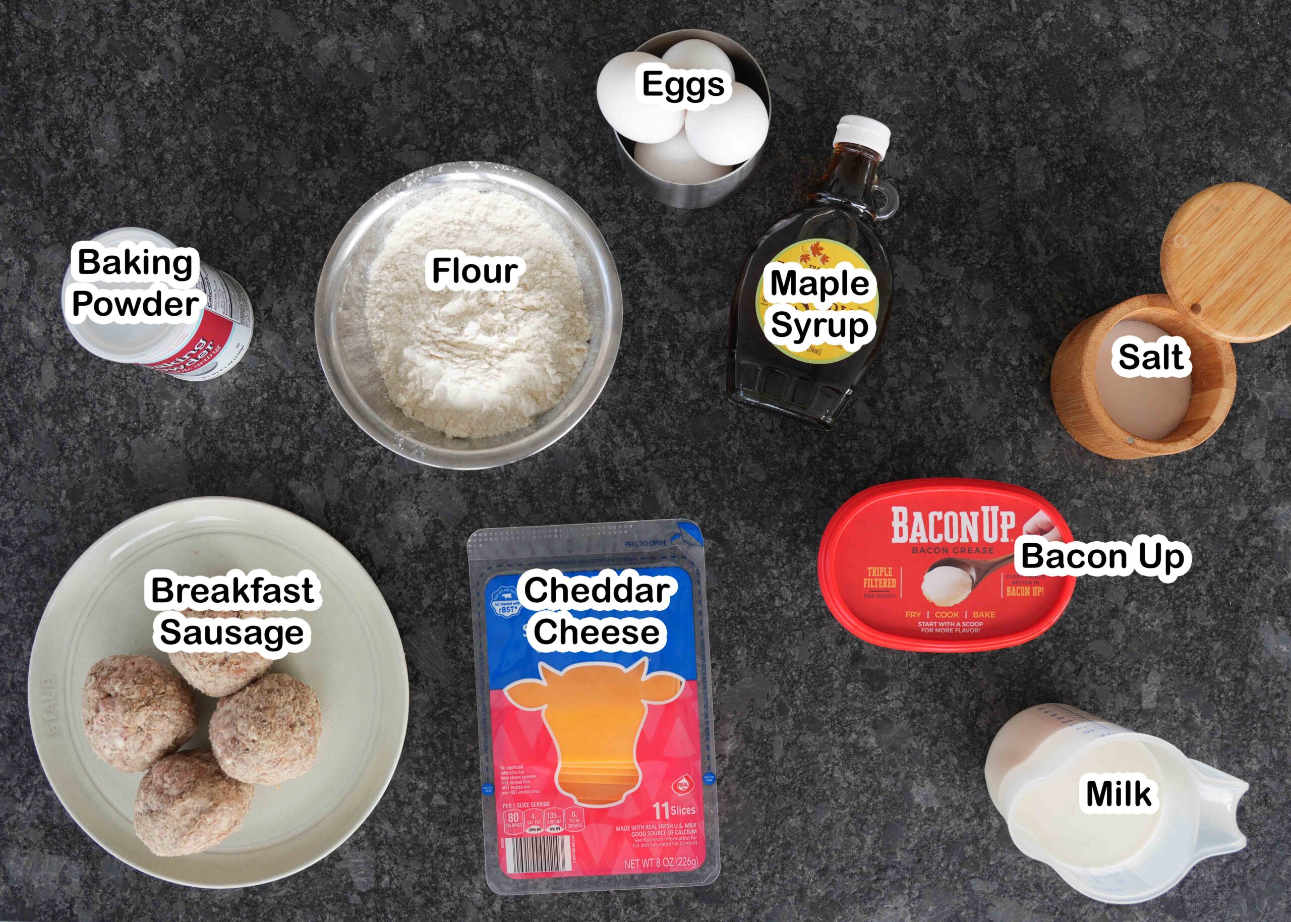 McGriddle ingredients laid out on the countertop.